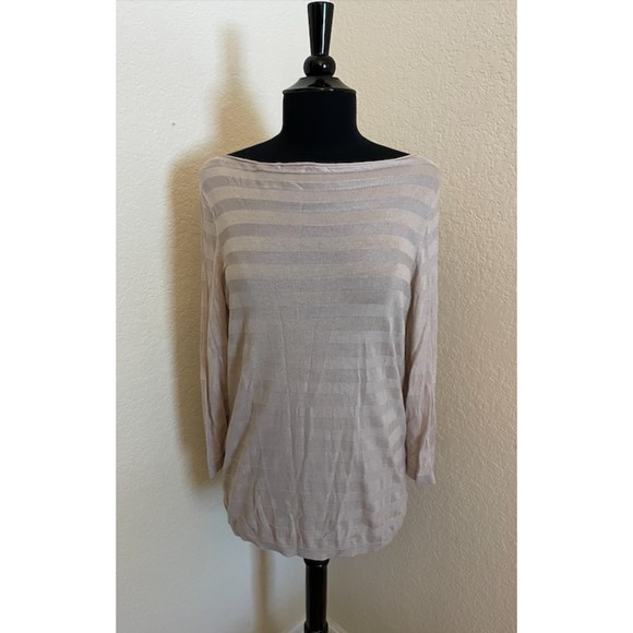 Loft 3/4 Sleeve Semi Sheer Striped Top - Sz L - Picture 1 of 11